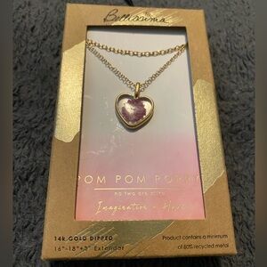 NEW in box- 14k Gold dipped necklace w/ dried purple poppy flower heart pendant